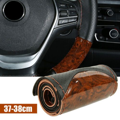 Car Accessories Peach Wood Leather Steering Wheel Cover With Needles And Thread