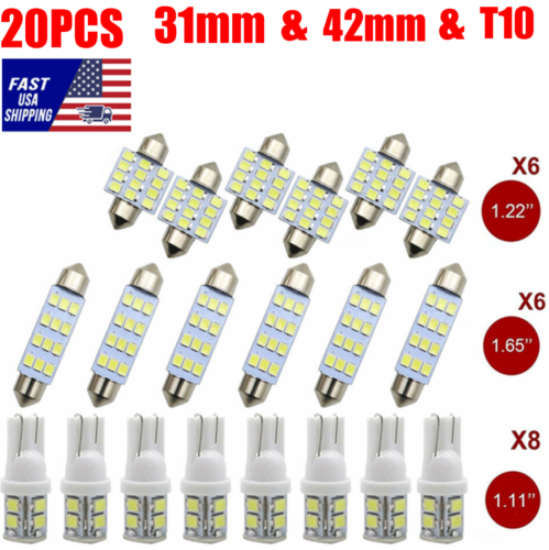 20pcs LED Light Bulbs Interior Kit Car Trunk Dome License Plate Lamp 6000K Chevy