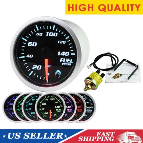 2" Chrome 7 Color Led Meter Electronic Fuel Pressure Car Gauge 0 - 140psi