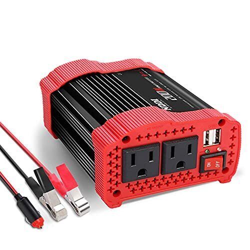 200W Car Power Inverter 12V DC to 110V AC Converter with 3.1 A Dual USB Red
