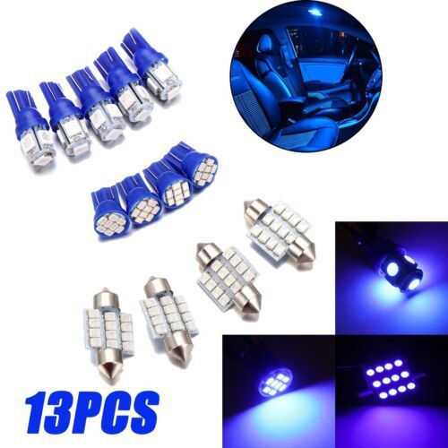 13pcs Blue Car Interior LED Lights Dome License Plate Lamp 12V Kit Accessories