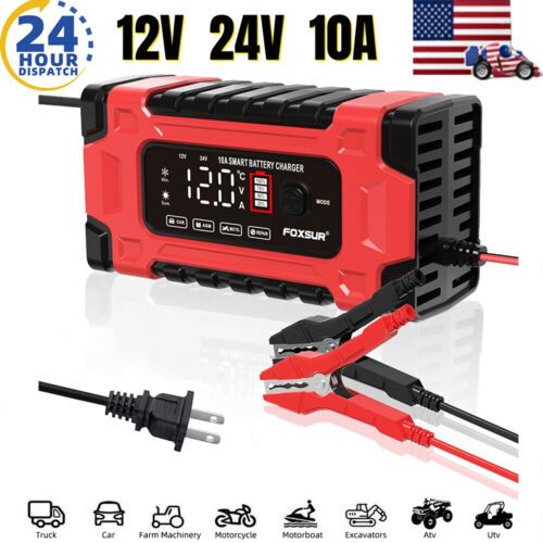Car Battery Charger 12/24V 10A Intelligent Automatic Pulse Repair Starter US
